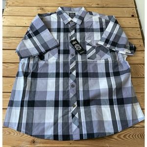NWT Noiz Men’s Plaid Button Up Shirt Big Size 5XL Black Short Sleeve MSRP $49.99